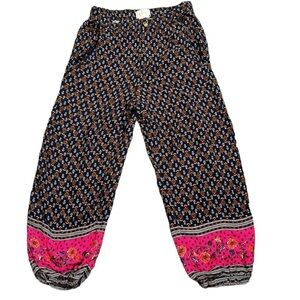 By anthropology navy blue pink smocked balloon legs pants size 2p